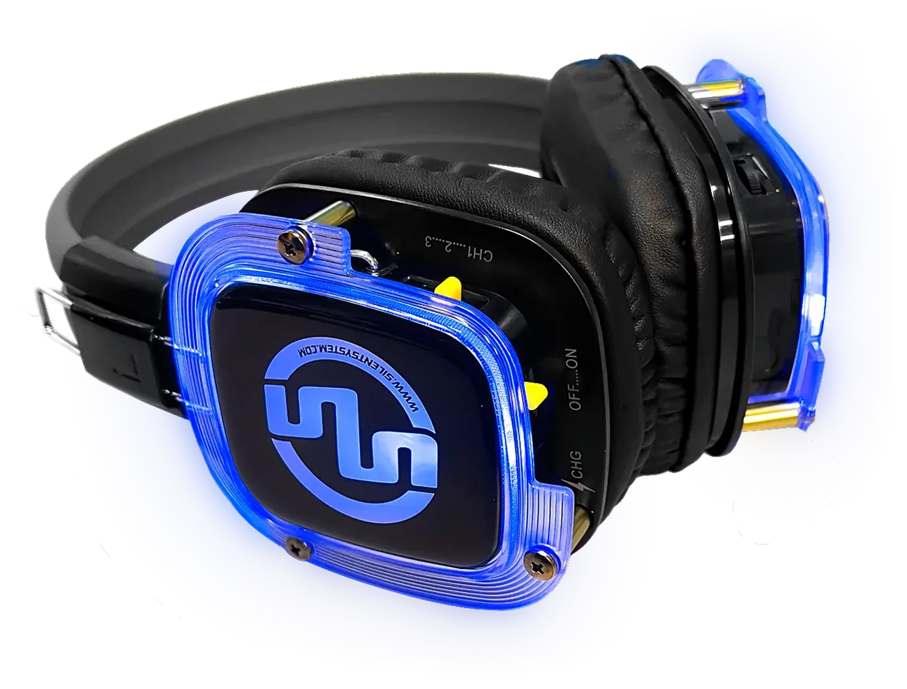 Casque silent disco SX-809 Super Power Bass avec LED bleues allumées
